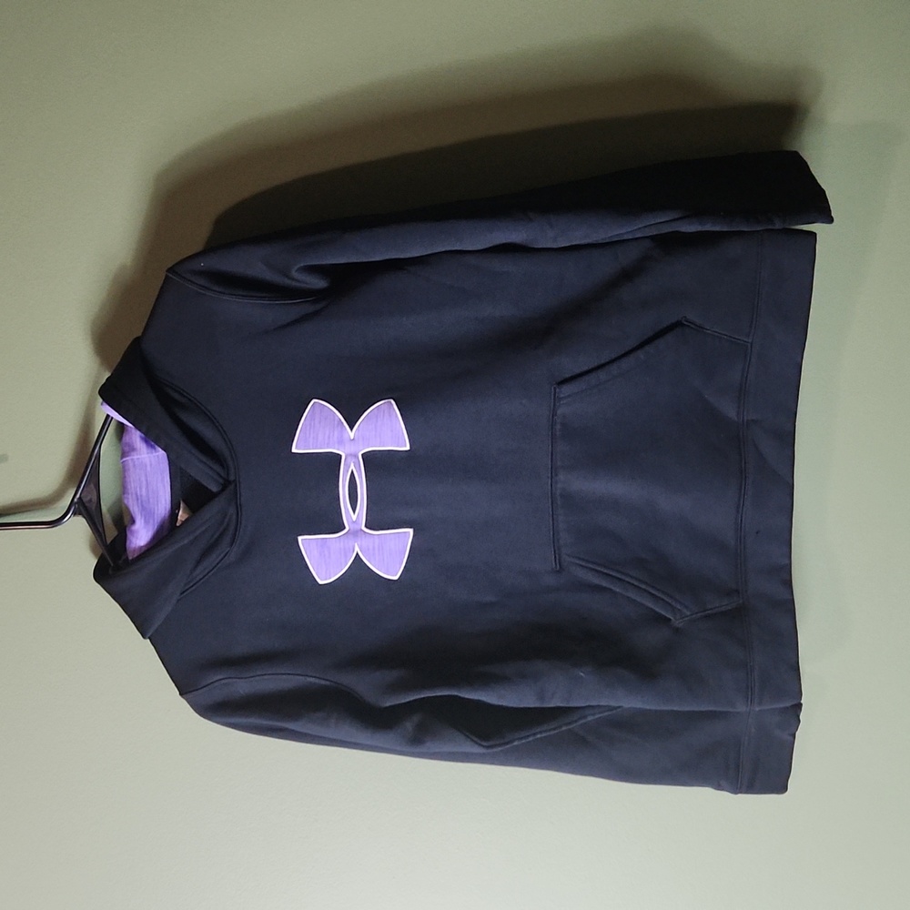 Girls Under Armour Black with Purple logo Hooded pullover